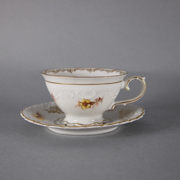 Flint Ridge Porcelain Teacup With Saucer White Yellow Multi Teacup With Saucer