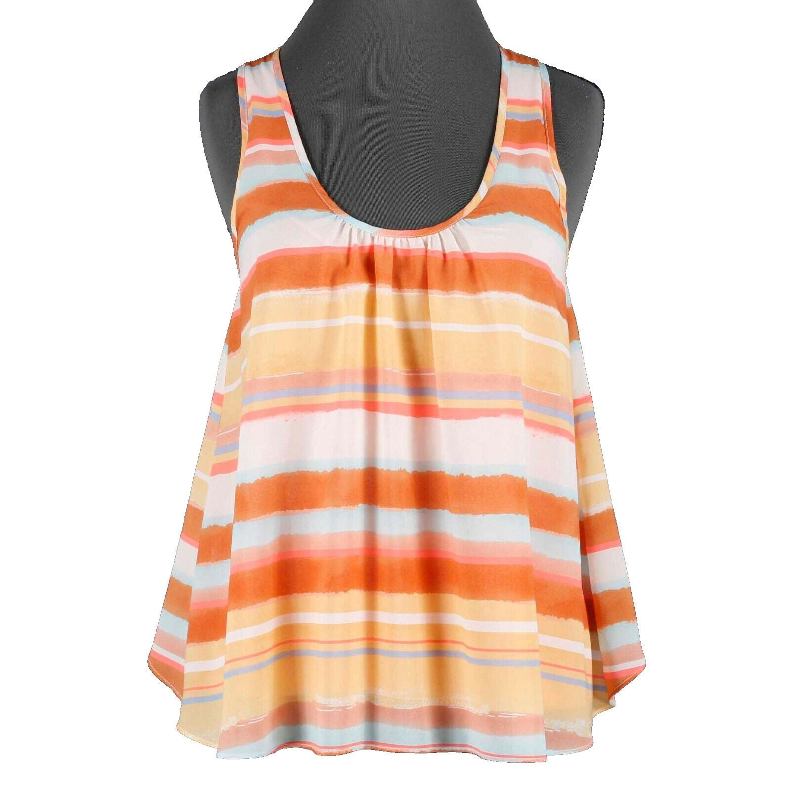 Meadow Rue Sz XS Peach Mint Multi Stripe Solid Lining Poly Cotton Blend Top