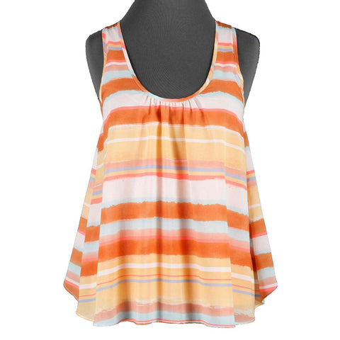 Meadow Rue Sz XS Peach Mint Multi Stripe Solid Lining Poly Cotton Blend Top