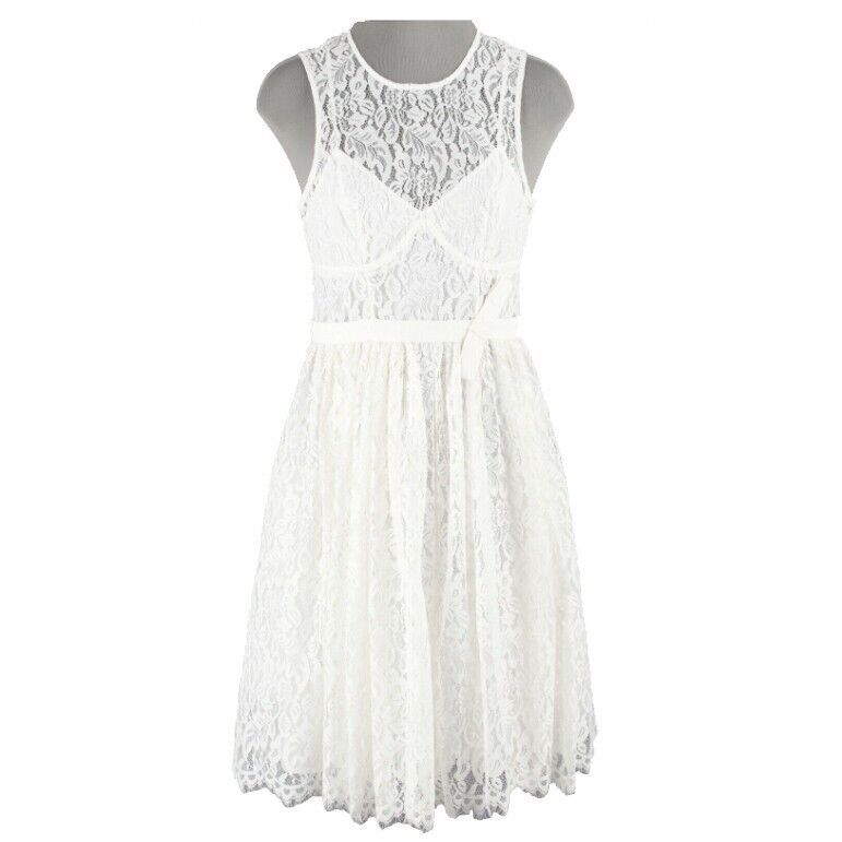 Tracy Reese Sz 2 White Lace Overlay Slip Nylon Blend Fit n Flare Dress