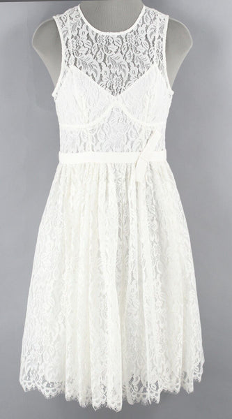 Tracy Reese Sz 2 White Lace Overlay Slip Nylon Blend Fit n Flare Dress