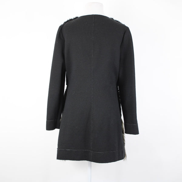 Frank Lyman Sz M Black Gray Pockets Faux Fur Poly Wool Acrylic Jacket