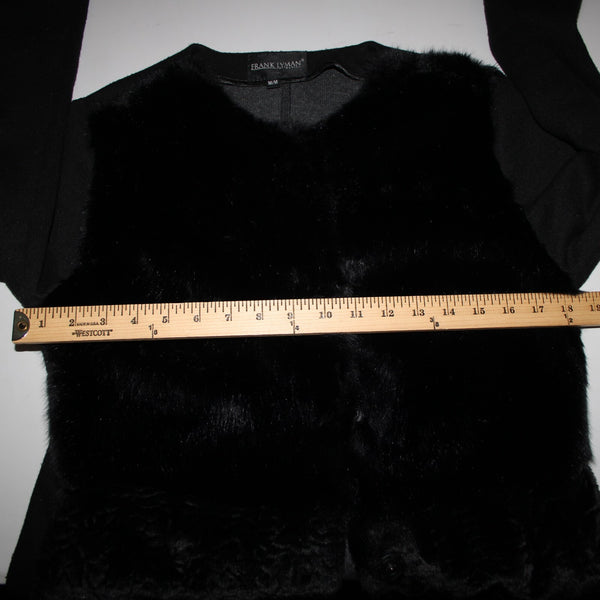 Frank Lyman Sz M Black Gray Pockets Faux Fur Poly Wool Acrylic Jacket