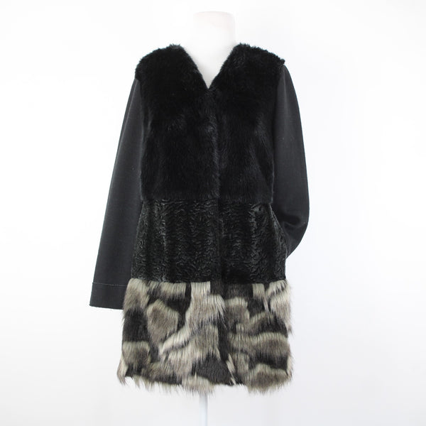 Frank Lyman Sz M Black Gray Pockets Faux Fur Poly Wool Acrylic Jacket
