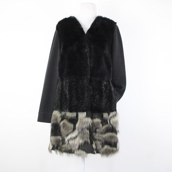 Frank Lyman Sz M Black Gray Pockets Faux Fur Poly Wool Acrylic Jacket