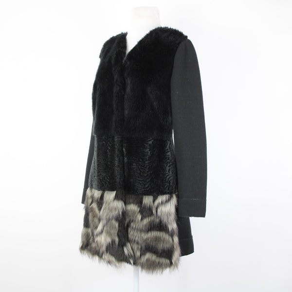 Frank Lyman Sz M Black Gray Pockets Faux Fur Poly Wool Acrylic Jacket