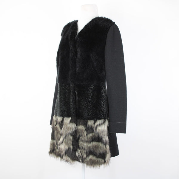 Frank Lyman Sz M Black Gray Pockets Faux Fur Poly Wool Acrylic Jacket