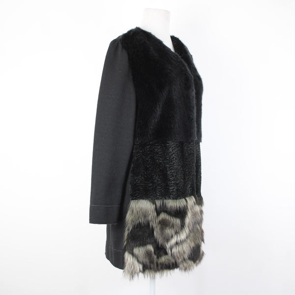 Frank Lyman Sz M Black Gray Pockets Faux Fur Poly Wool Acrylic Jacket