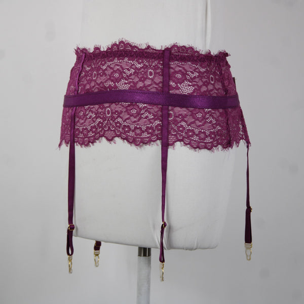 Empress Mimi NEW Sz M Purple Gold Lace Polyamide Elastane Garter Belt