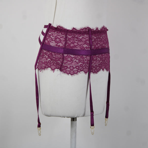 Empress Mimi NEW Sz M Purple Gold Lace Polyamide Elastane Garter Belt