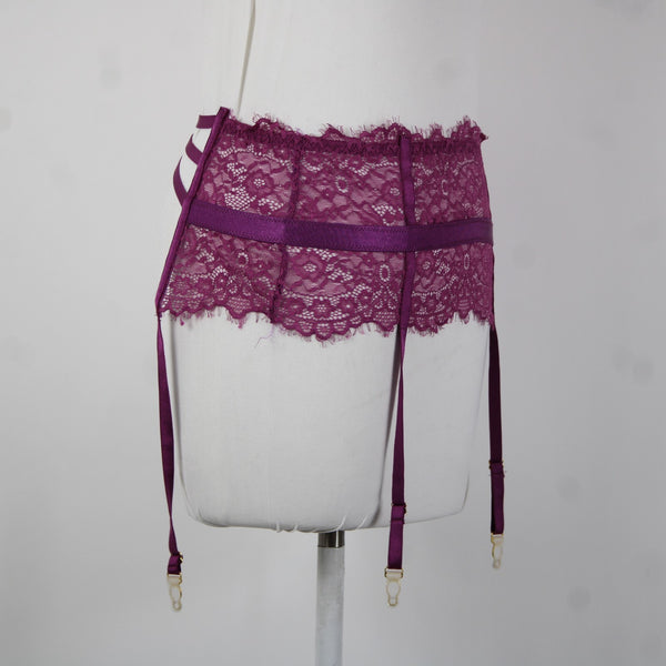 Empress Mimi NEW Sz M Purple Gold Lace Polyamide Elastane Garter Belt