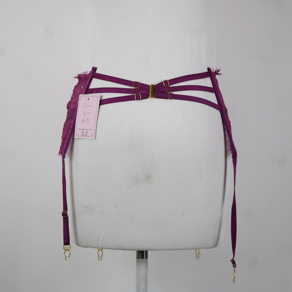 Empress Mimi NEW Sz M Purple Gold Lace Polyamide Elastane Garter Belt