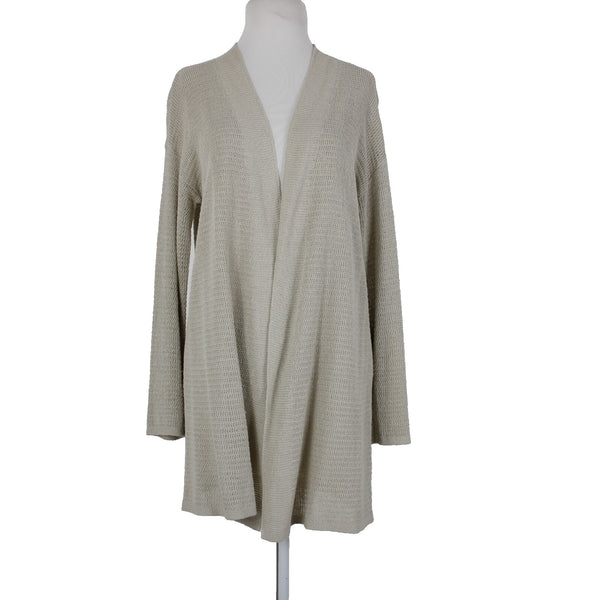 J Jill Sz M Tan Cream Open Knit Long Sleeve Linen Viscose Rayon Wrap Sweater