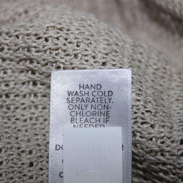 J Jill Sz M Tan Cream Open Knit Long Sleeve Linen Viscose Rayon Wrap Sweater