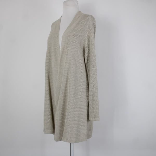 J Jill Sz M Tan Cream Open Knit Long Sleeve Linen Viscose Rayon Wrap Sweater