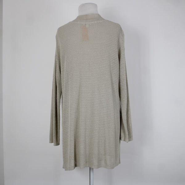 J Jill Sz M Tan Cream Open Knit Long Sleeve Linen Viscose Rayon Wrap Sweater