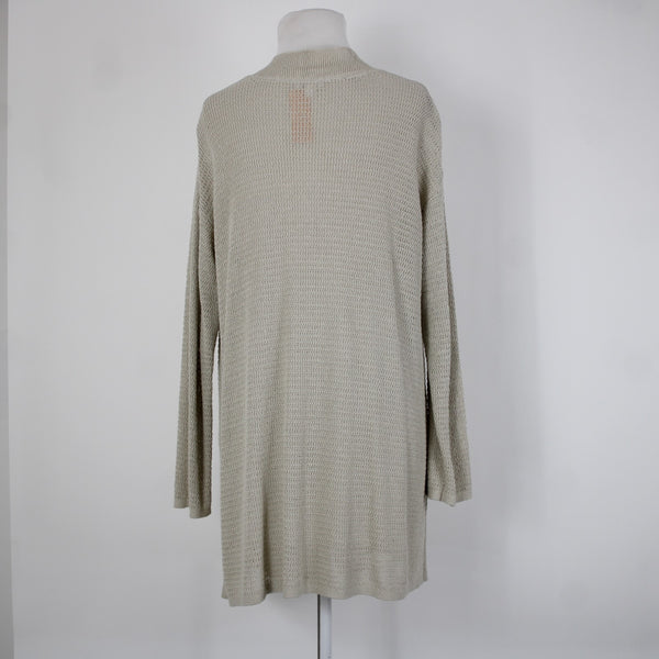 J Jill Sz M Tan Cream Open Knit Long Sleeve Linen Viscose Rayon Wrap Sweater