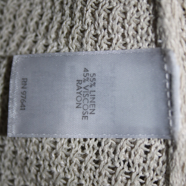 J Jill Sz M Tan Cream Open Knit Long Sleeve Linen Viscose Rayon Wrap Sweater