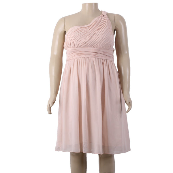 Donna Morgan Dress Sz 14 Light Pink One Shoulder Gathered Lined 100% Poly Dress