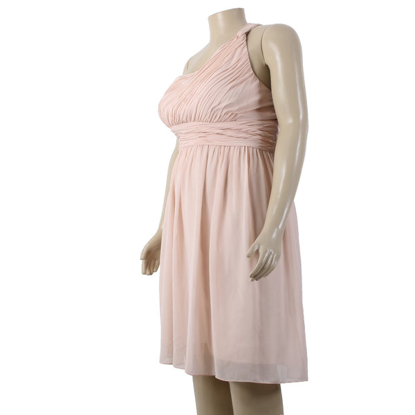 Donna Morgan Dress Sz 14 Light Pink One Shoulder Gathered Lined 100% Poly Dress
