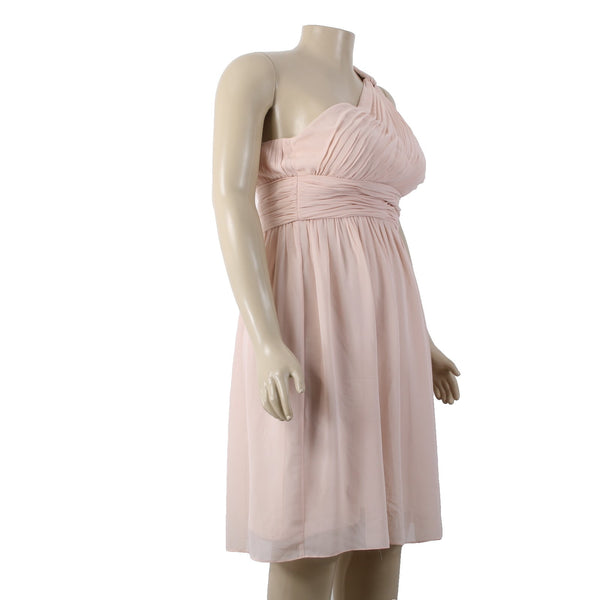 Donna Morgan Dress Sz 14 Light Pink One Shoulder Gathered Lined 100% Poly Dress