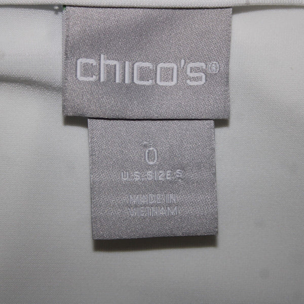 Chicos Sz 0 White Navy Blue Asymmetrical Mid Sleeve Polyester Spandex Top