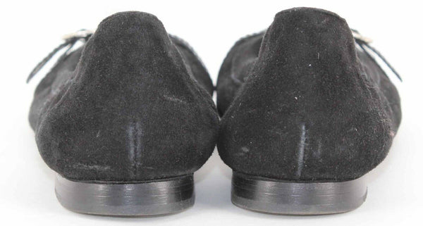 AGL Sz 38 Black Suede Rhinestone Buckle Leather Sole Ballet Flats