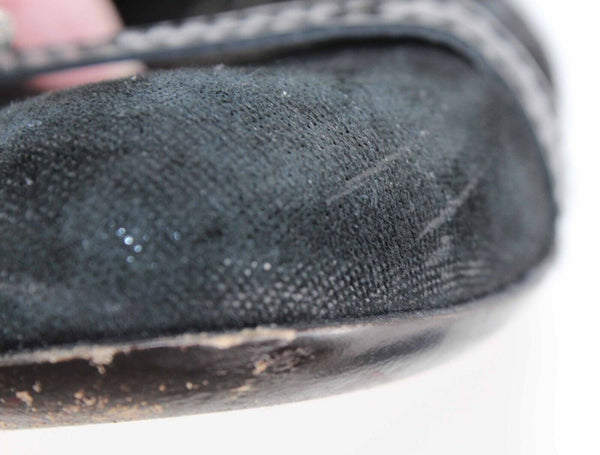 AGL Sz 38 Black Suede Rhinestone Buckle Leather Sole Ballet Flats