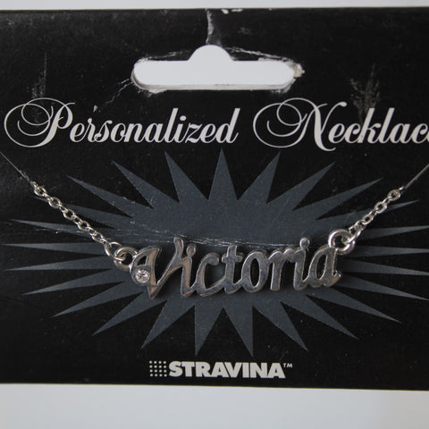 VICTORIA NEW Name Silvertone Rhinestone 14.5" w 4.5" Multi Ring Ext Necklace