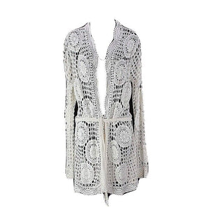 Laundry NEW $198 Sz M Cream Cotton Blend Crochet Bohemian Belted Wrap Jacket