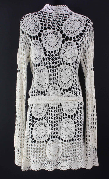 Laundry NEW $198 Sz M Cream Cotton Blend Crochet Bohemian Belted Wrap Jacket