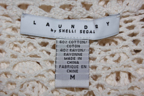 Laundry NEW $198 Sz M Cream Cotton Blend Crochet Bohemian Belted Wrap Jacket