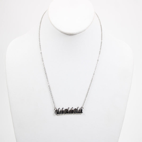 BLAHBLAHBLAH NEW Name Silvertone Rhinestone 14.5" w 4.5" Multi Ring Ext Necklace