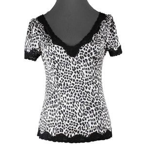 White House Black Market Sz 0 Black White Silk Stretch Lace Silk Spandex Top