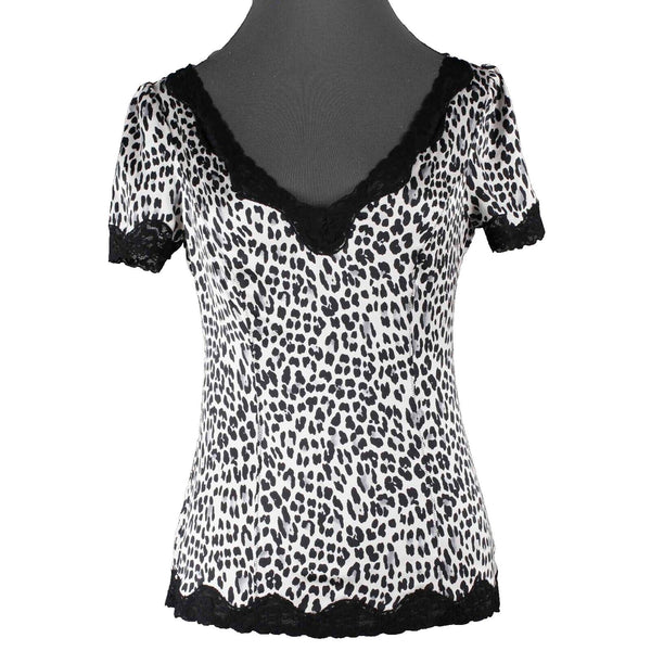 White House Black Market Sz 0 Black White Silk Stretch Lace Silk Spandex Top