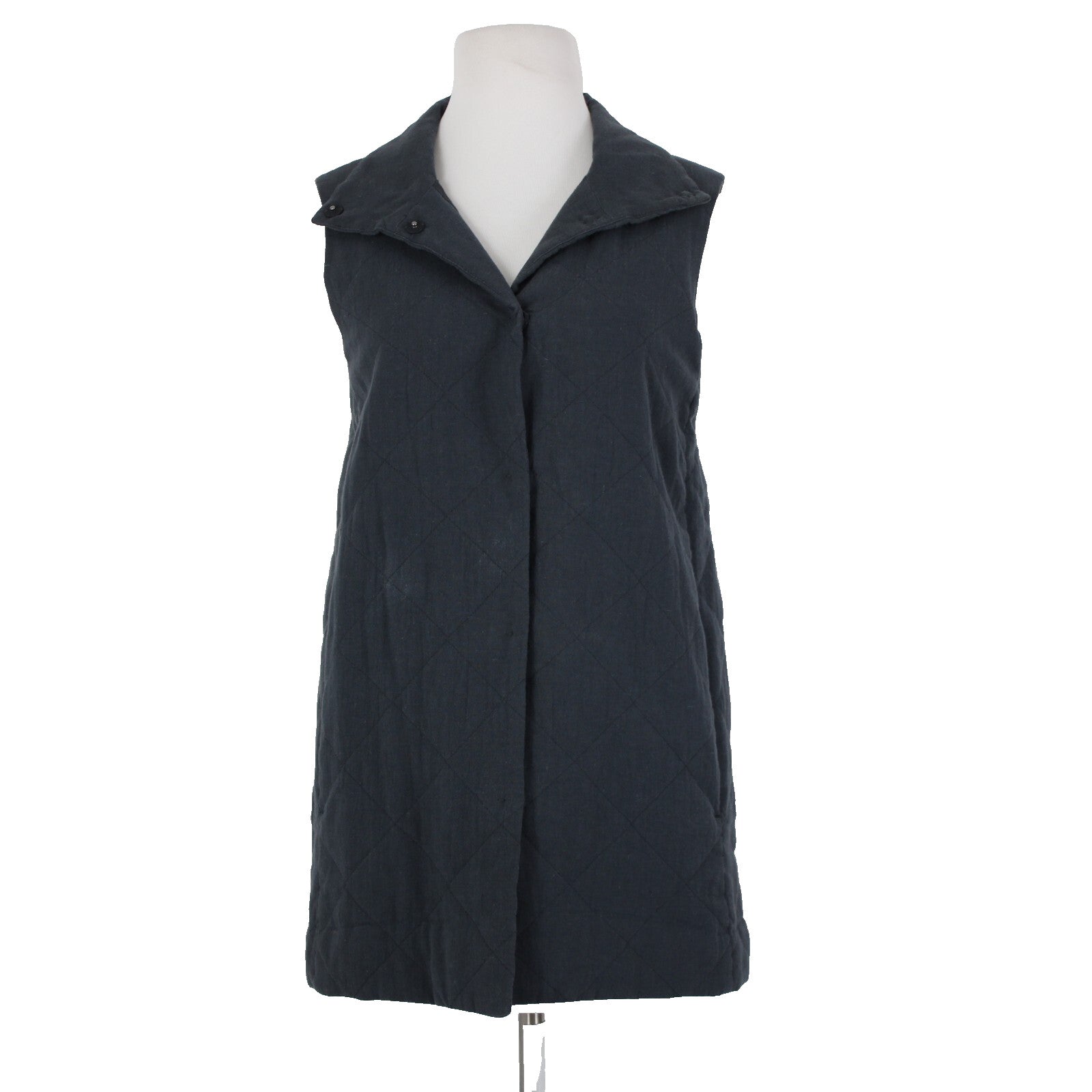 Eileen Fisher Sz XS Gray Collared Pockets Lined Organic Linen Cotton Vest