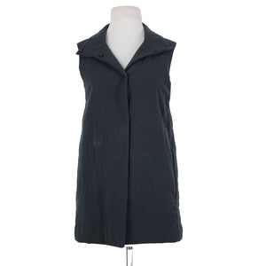 Eileen Fisher Sz XS Gray Collared Pockets Lined Organic Linen Cotton Vest