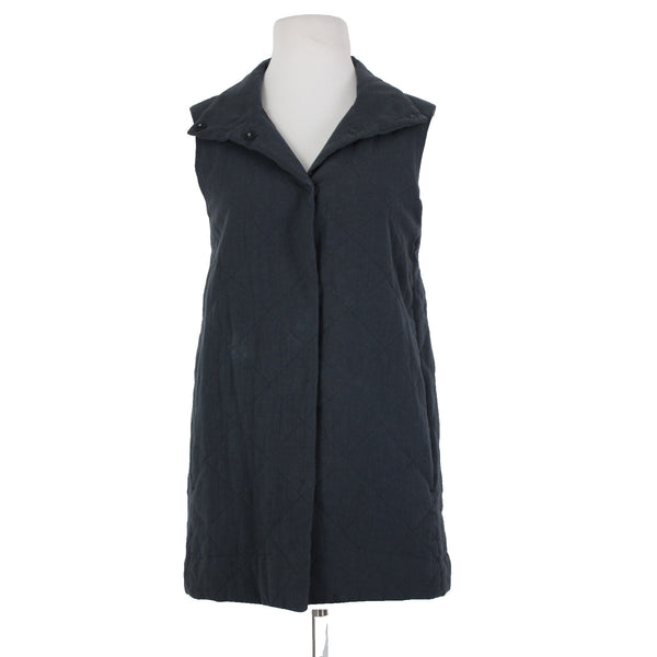 Eileen Fisher Sz XS Gray Collared Pockets Lined Organic Linen Cotton Vest