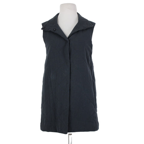 Eileen Fisher Sz XS Gray Collared Pockets Lined Organic Linen Cotton Vest