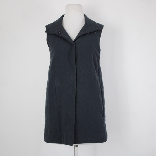Eileen Fisher Sz XS Gray Collared Pockets Lined Organic Linen Cotton Vest