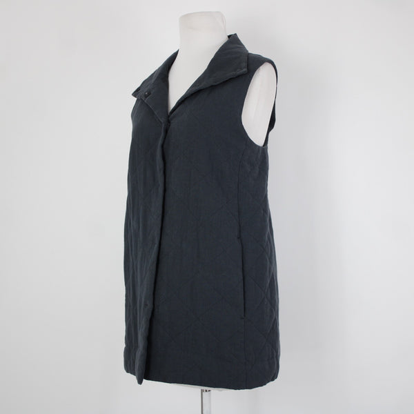 Eileen Fisher Sz XS Gray Collared Pockets Lined Organic Linen Cotton Vest