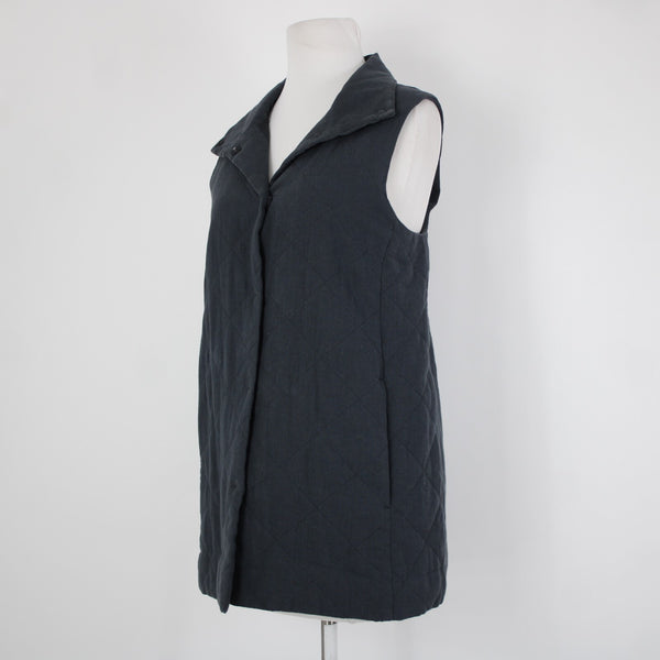 Eileen Fisher Sz XS Gray Collared Pockets Lined Organic Linen Cotton Vest