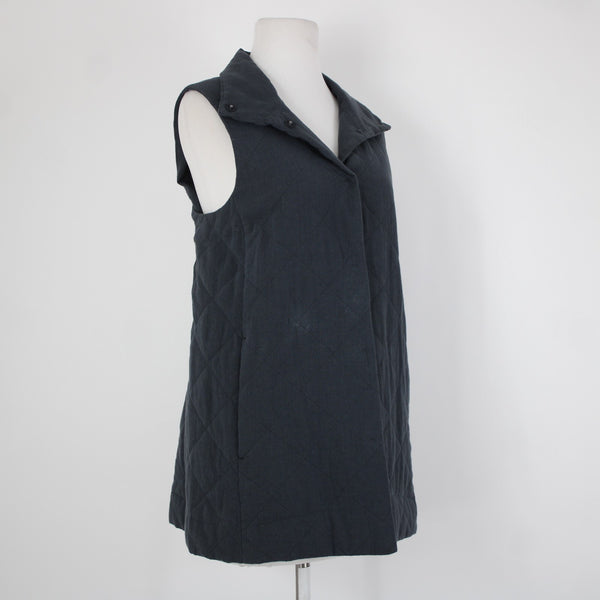 Eileen Fisher Sz XS Gray Collared Pockets Lined Organic Linen Cotton Vest