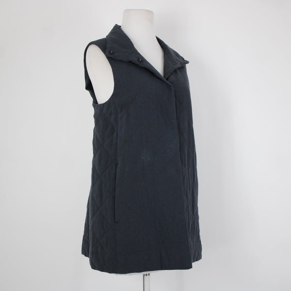 Eileen Fisher Sz XS Gray Collared Pockets Lined Organic Linen Cotton Vest