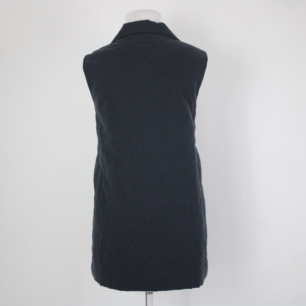 Eileen Fisher Sz XS Gray Collared Pockets Lined Organic Linen Cotton Vest