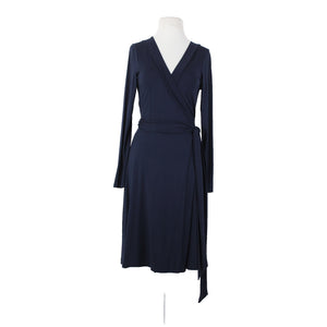 Banana Republic Sz S Navy Blue V Neck Unlined Rayon Spandex Wrap Dress