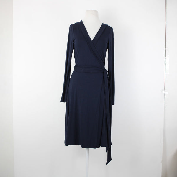 Banana Republic Sz S Navy Blue V Neck Unlined Rayon Spandex Wrap Dress