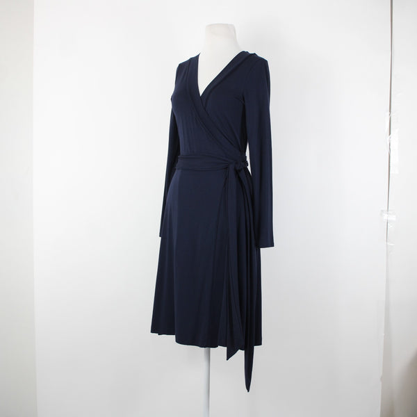 Banana Republic Sz S Navy Blue V Neck Unlined Rayon Spandex Wrap Dress