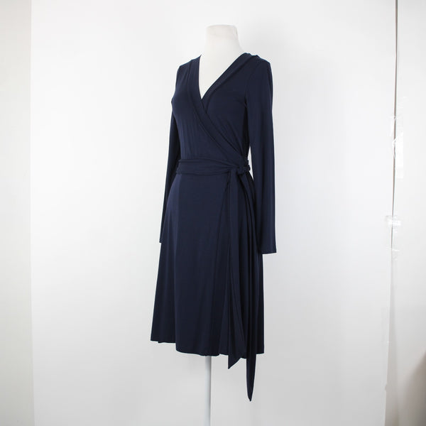 Banana Republic Sz S Navy Blue V Neck Unlined Rayon Spandex Wrap Dress