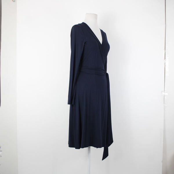 Banana Republic Sz S Navy Blue V Neck Unlined Rayon Spandex Wrap Dress